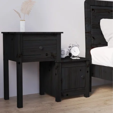 Mesita de noche madera maciza de pino negro 79,5x38x65,5 cm de vidaXL, Mesitas de noche - Ref: Foro24-814547, Precio: 65,33 €...