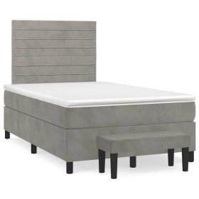 Cama box spring con colchón terciopelo gris claro 120x190 cm Cama box spring con colchón terciopelo gris claro 120x190 cm