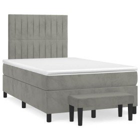 Cama box spring con colchón terciopelo gris claro 120x190 cm Cama box spring con colchón terciopelo gris claro 120x190 cm