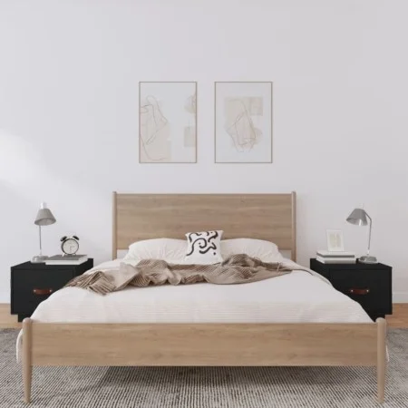 Bedside tables 2 pcs solid black pine wood 40x34x35 cm by vidaXL, Nightstands - Ref: Foro24-818294, Price: 61,52 €, Discount: %