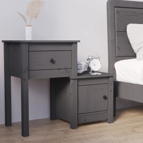 Mesita de noche madera maciza de pino gris 79,5x38x65,5 cm de vidaXL, Mesitas de noche - Ref: Foro24-814543, Precio: 73,33 €,...