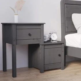 Solid pine wood bedside table in gray, 79.5x38x65.5 cm by vidaXL, Nightstands - Ref: Foro24-814543, Price: 65,34 €, Discount: %
