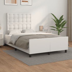 Estructura de cama sin colchón cuero sintético blanco 120x190cm Estructura de cama sin colchón cuero sintético blanco 120x190cm