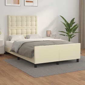 Estructura de cama sin colchón cuero sintético crema 120x190 cm