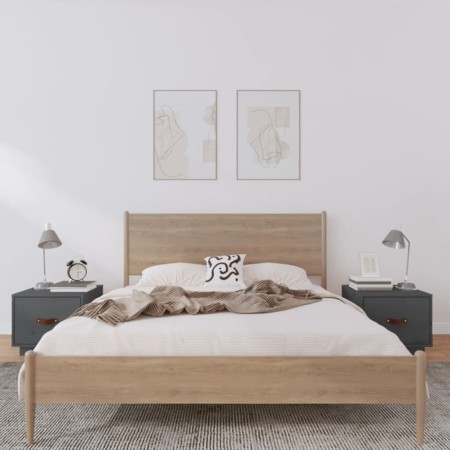 Nachttische 2 Stück massives graues Kiefernholz 40x34x35 cm von vidaXL, Nachttische - Ref: Foro24-818290, Preis: 64,40 €, Rab...