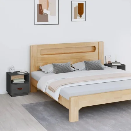 Mesitas de noche 2 uds madera maciza pino gris 40x34x45 cm de vidaXL, Mesitas de noche - Ref: Foro24-818300, Precio: 69,72 €,...