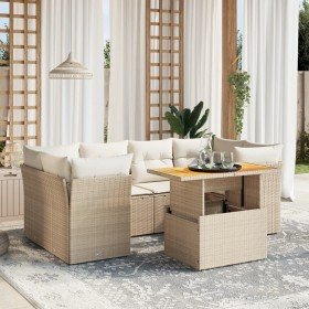 Set sofás de jardín 7 piezas y cojines ratán sintético beige