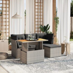 Set de muebles de jardín 6 pzas y cojines ratán sintético gris en Conjuntos de jardín | Comprar online en Foro24