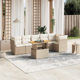 Set sofás de jardín 7 piezas y cojines ratán sintético beige