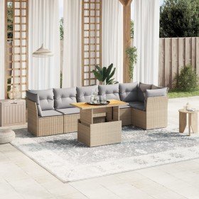 Set sofás de jardín 7 piezas y cojines ratán sintético beige