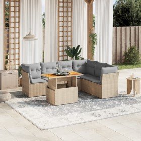Set sofás de jardín 7 piezas y cojines ratán sintético beige