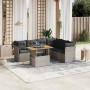 Set de sofás de jardín 7 piezas con cojines ratán PE gris