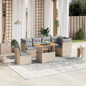 Set sofás de jardín 7 piezas y cojines ratán sintético beige