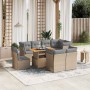 Set de sofás de jardín 9 pzas con cojines ratán sintético beige