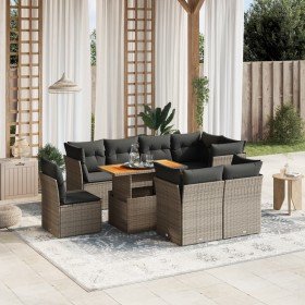 Set de muebles de jardín 9 pzas y cojines ratán sintético gris