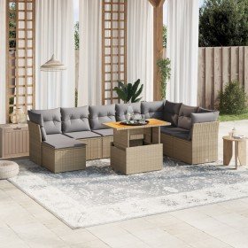 Set de sofás de jardín 9 pzas con cojines ratán sintético beige en Conjuntos de jardín | Comprar online en Foro24