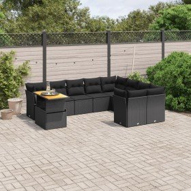 Set de sofás de jardín 10 pzas cojines ratán sintético negro Set de sofás de jardín 10 pzas cojines ratán sintético negro
