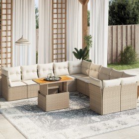 Set de sofás de jardín 11pzas con cojines ratán sintético beige