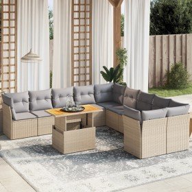 Set de sofás de jardín 11pzas con cojines ratán sintético beige en Conjuntos de jardín | Comprar online en Foro24