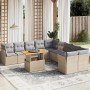 Set de sofás de jardín 11pzas con cojines ratán sintético beige