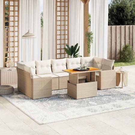 Juego de sofás de jardín con cojines beige 8 pzas ratán PE