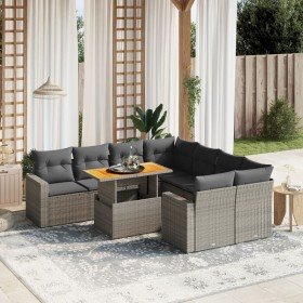 Set de muebles de jardín 9 pzas y cojines ratán sintético gris Set de muebles de jardín 9 pzas y cojines ratán sintético gris