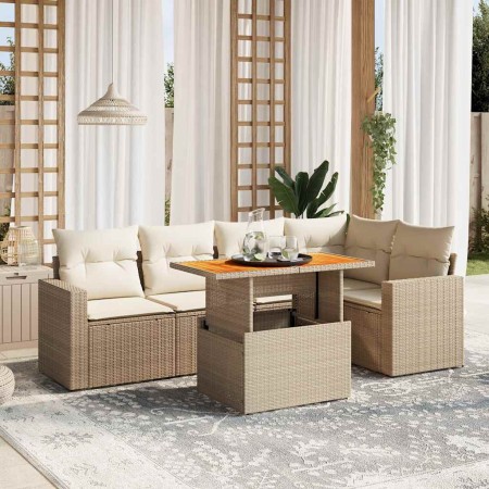 Juego de sofás jardín con cojines 6 pzas ratán sintético beige