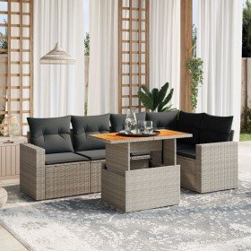 Set de muebles de jardín 6 pzas y cojines ratán sintético gris