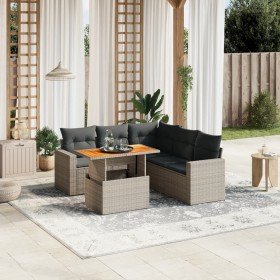 Set de muebles de jardín 6 pzas y cojines ratán sintético gris