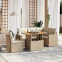 Juego de sofás jardín con cojines 6 pzas ratán sintético beige