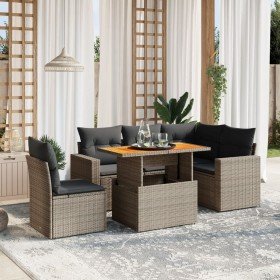 Set de muebles de jardín 6 pzas y cojines ratán sintético gris