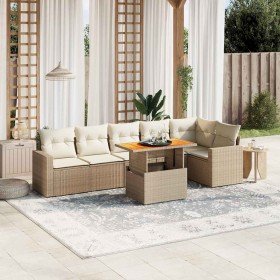 Set sofás de jardín 7 piezas y cojines ratán sintético beige