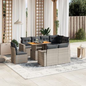 Set de muebles de jardín 9 pzas y cojines ratán sintético gris