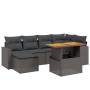 Set de comedor de jardín 7 pzas y cojines ratán sintético negro