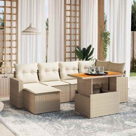 Set sofás de jardín 7 piezas y cojines ratán sintético beige