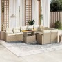 Juego de sofás jardín con cojines beige 10 pzas ratán sintético