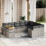 Set de sofás de jardín 10 pzas con cojines ratán sintético gris