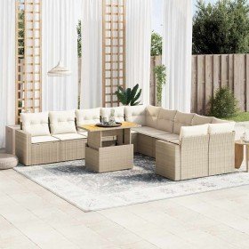 Set de sofás de jardín 11pzas con cojines ratán sintético beige
