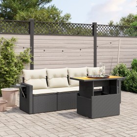 Set de muebles de jardín 5 pzas y cojines ratán sintético negro
