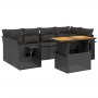 Set de comedor de jardín 7 pzas y cojines ratán sintético negro
