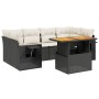 Set de comedor de jardín 7 pzas y cojines ratán sintético negro