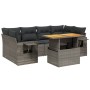 Set de sofás de jardín 7 piezas con cojines ratán PE gris