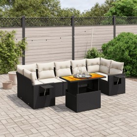 Set de sofás de jardín 8 piezas y cojines ratán sintético negro