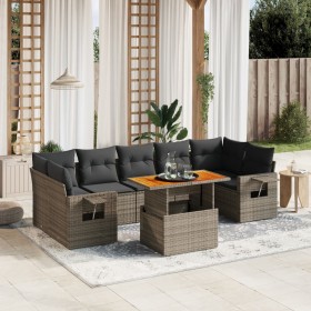 Set de sofás de jardín 8 pzas y cojines ratán sintético gris