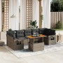 Set de sofás de jardín 8 pzas y cojines ratán sintético gris