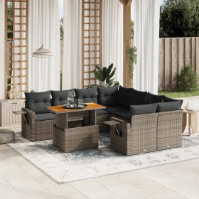 Set de sofás de jardín con cojines 9 pzas ratán sintético gris