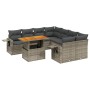 Set de sofás de jardín con cojines 9 pzas ratán sintético gris