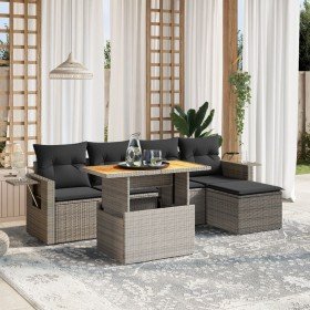 Set de muebles de jardín 6 pzas y cojines ratán sintético gris en Conjuntos de jardín | Comprar online en Foro24