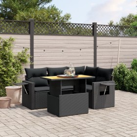 Set de muebles de jardín 5 pzas y cojines ratán sintético negro
