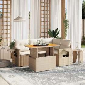 Juego de sofás jardín con cojines 5 pzas ratán sintético beige